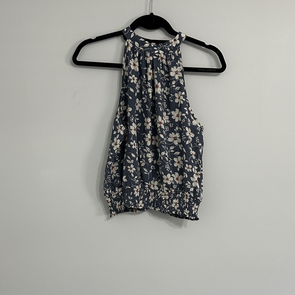 Sienna Sky Floral Halter Tank Top - Navy and White